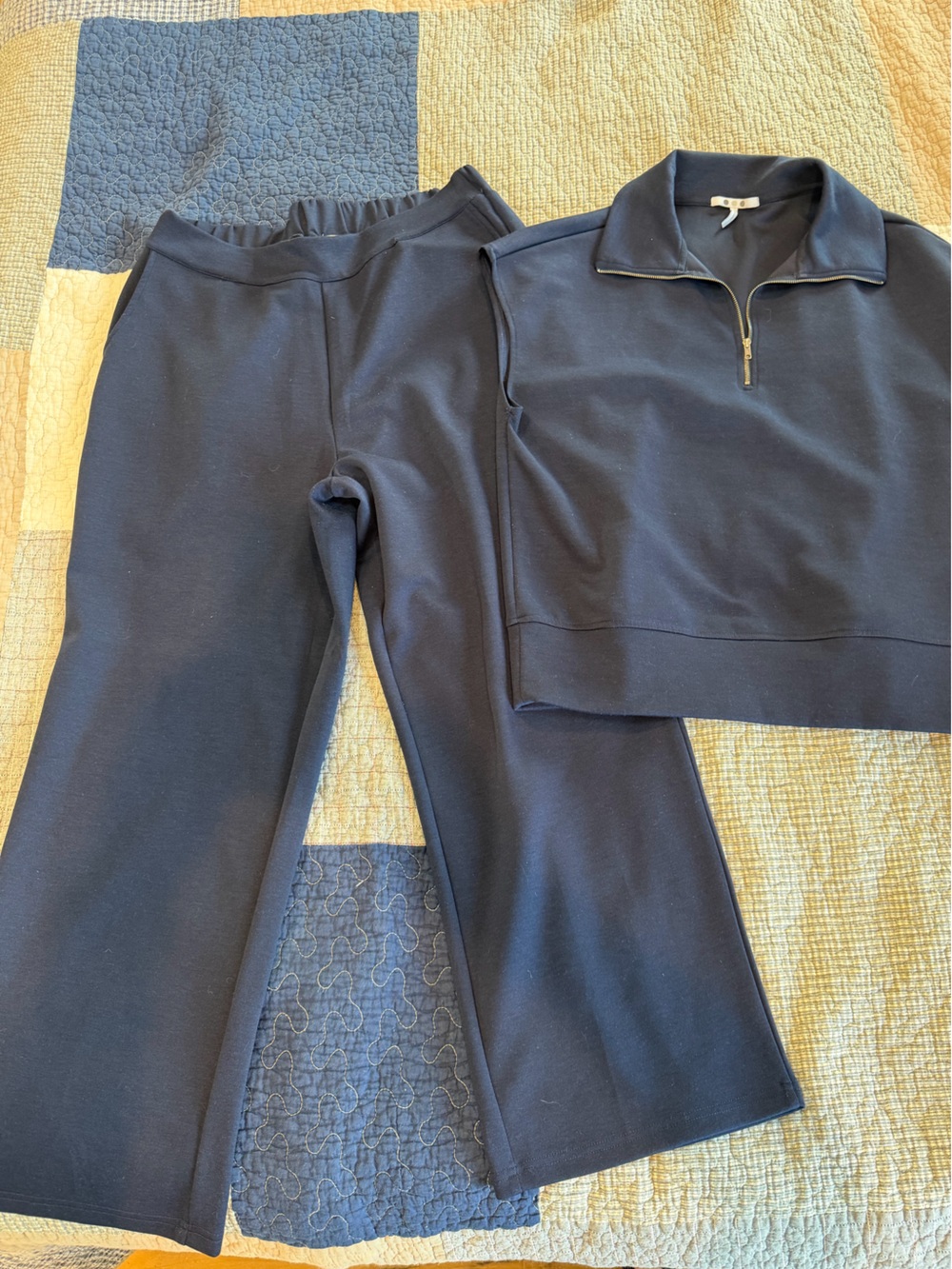 Women's Navy Blue Matching Set 1/4 Zip Sleeveless Top/Track Pants - Relaxed Fit